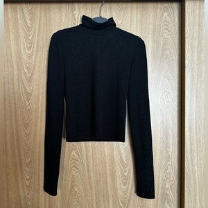 Alice + Olivia Mock Neck Glitter Long Sleeve Cropped Top